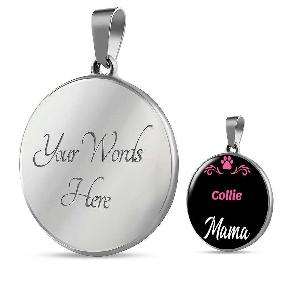 Collie Mama Circle Pendant Necklace Stainless Steel 24 Inch Chain Silver Tone o
